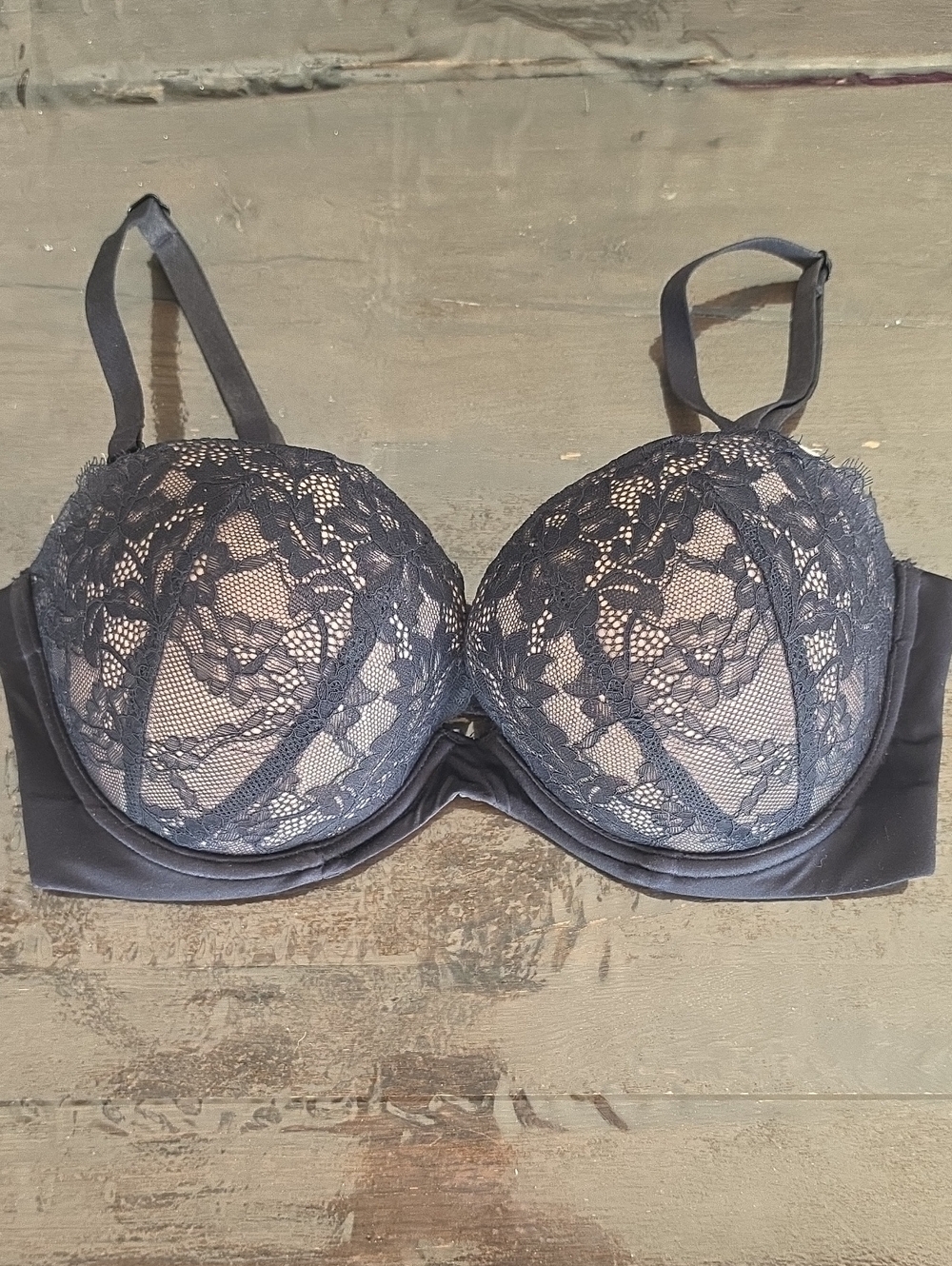 (34D) La SENZA Black Lace Push-Up Bra Underwire Strapless Feminine Floral Pretty